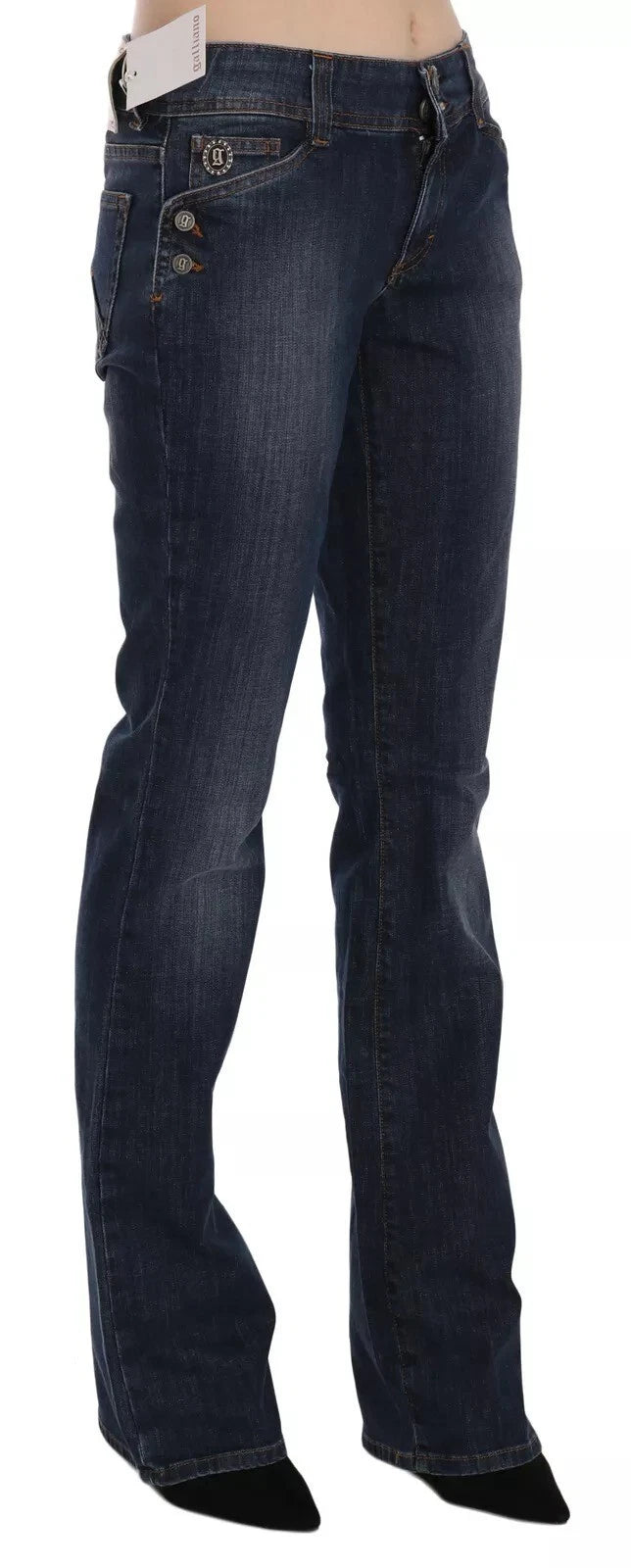 Blue Washed Mid Waist Flared Denim Casual Pants Jeans