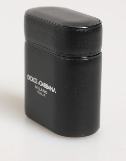 Black Calfskin Leather Logo Print Flip Holder Airpods Case