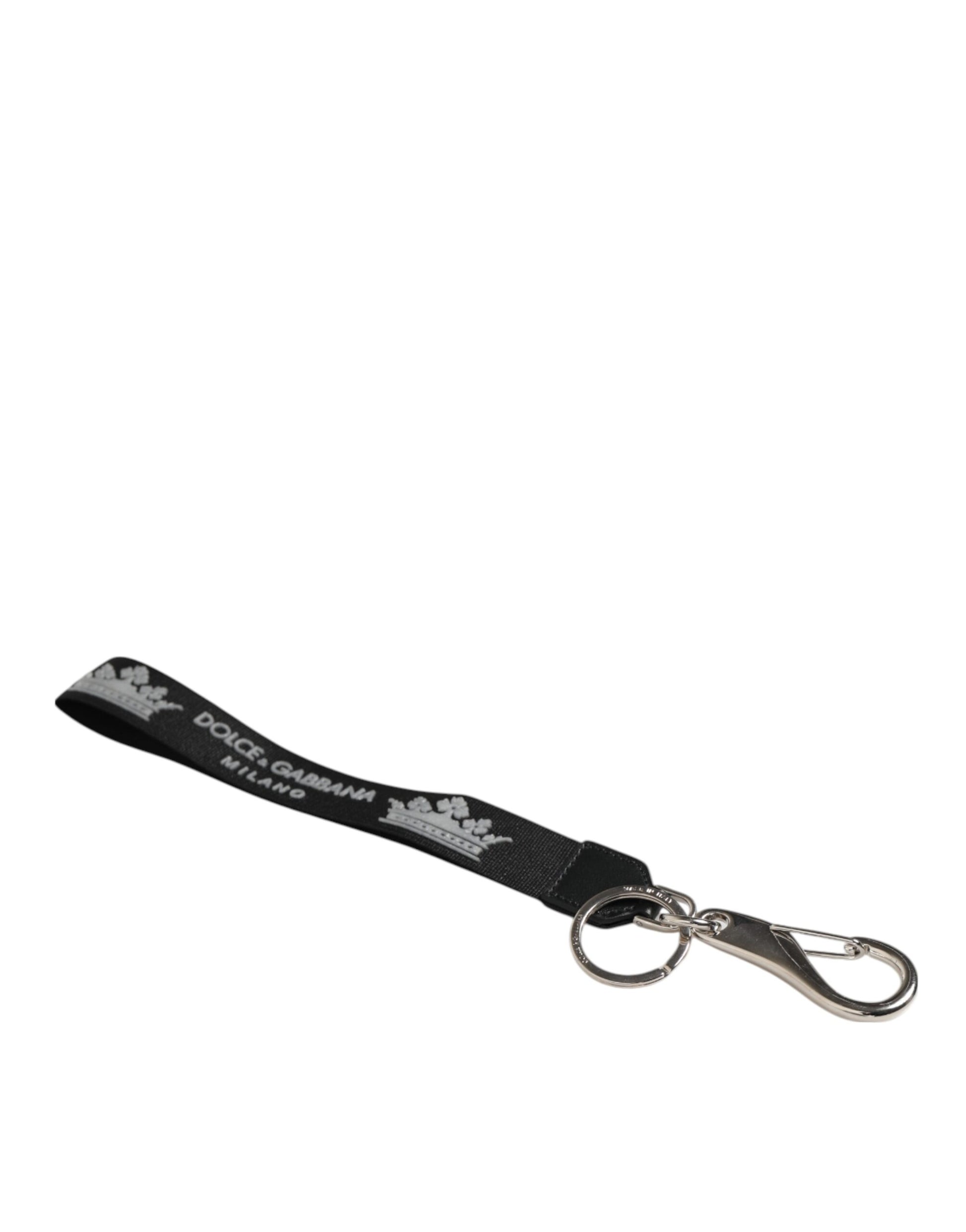 Black Silver Nylon DG Crown Men's Holder Keychain Keyring