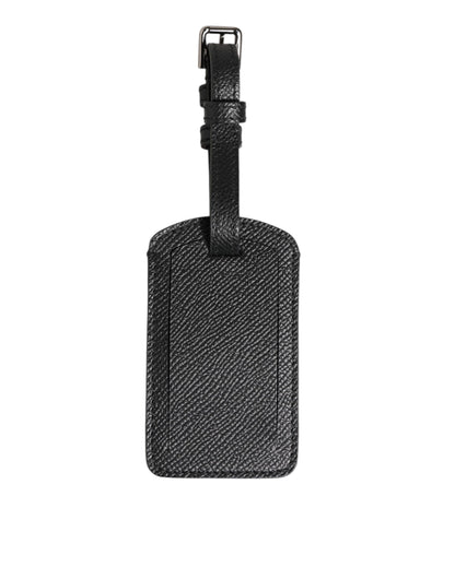 Black Textured Leather DG Logo Travel Luggage Tag Keyring