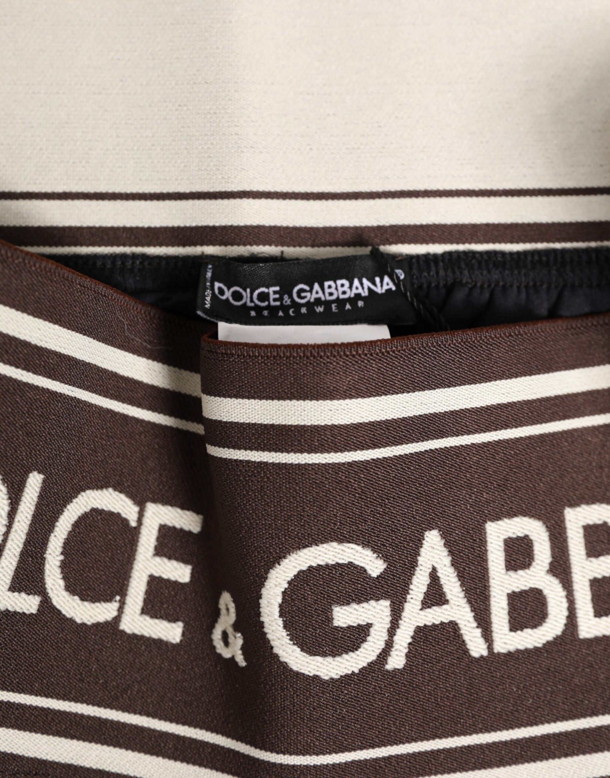 Brown Polyester Logo Elastic Waistband Swimwear