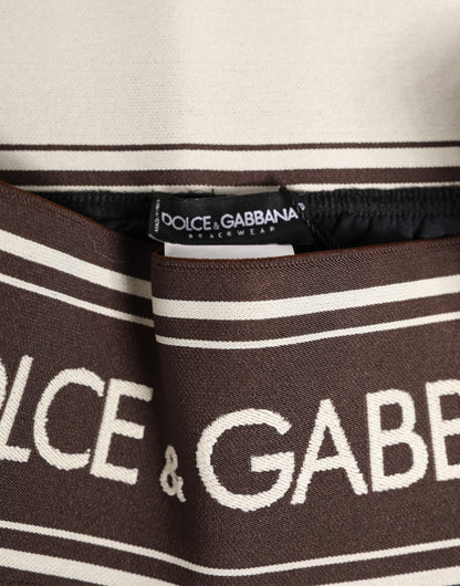 Brown Polyester Logo Elastic Waistband Swimwear