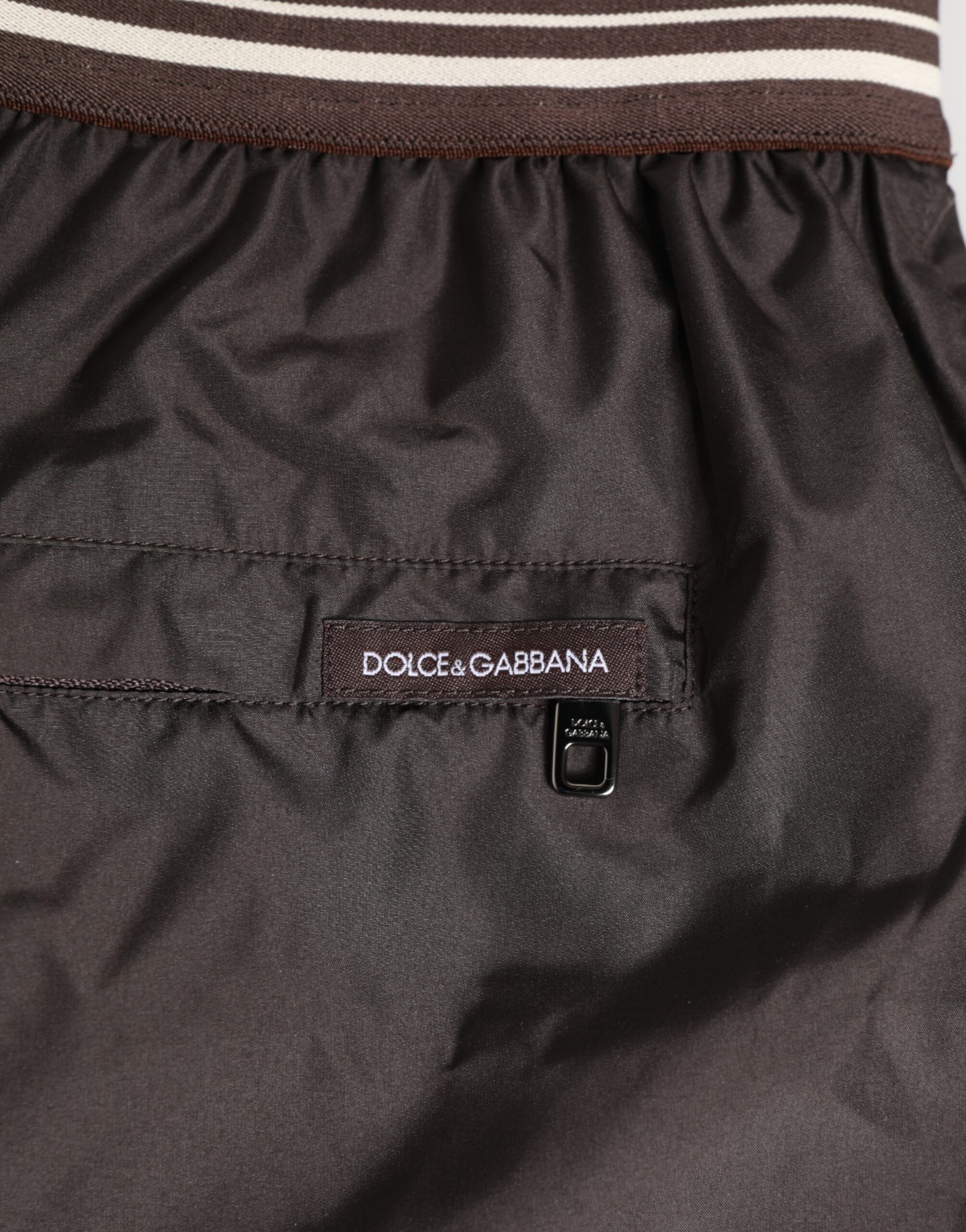 Brown Polyester Logo Elastic Waistband Swimwear