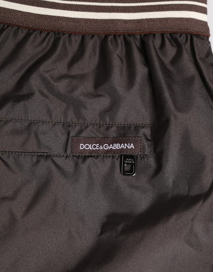 Brown Polyester Logo Elastic Waistband Swimwear