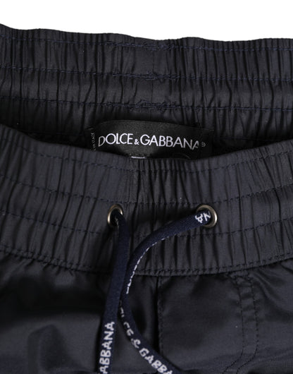 Black White Polyester Logo Elastic Waistband Swimwear