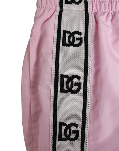Pink Nylon Logo Side Stripe Beachwear Men Swimwear