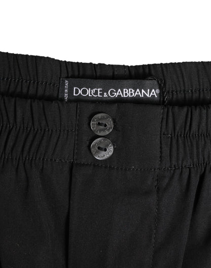 Black Cotton Elastic Waistband Button Swimwear