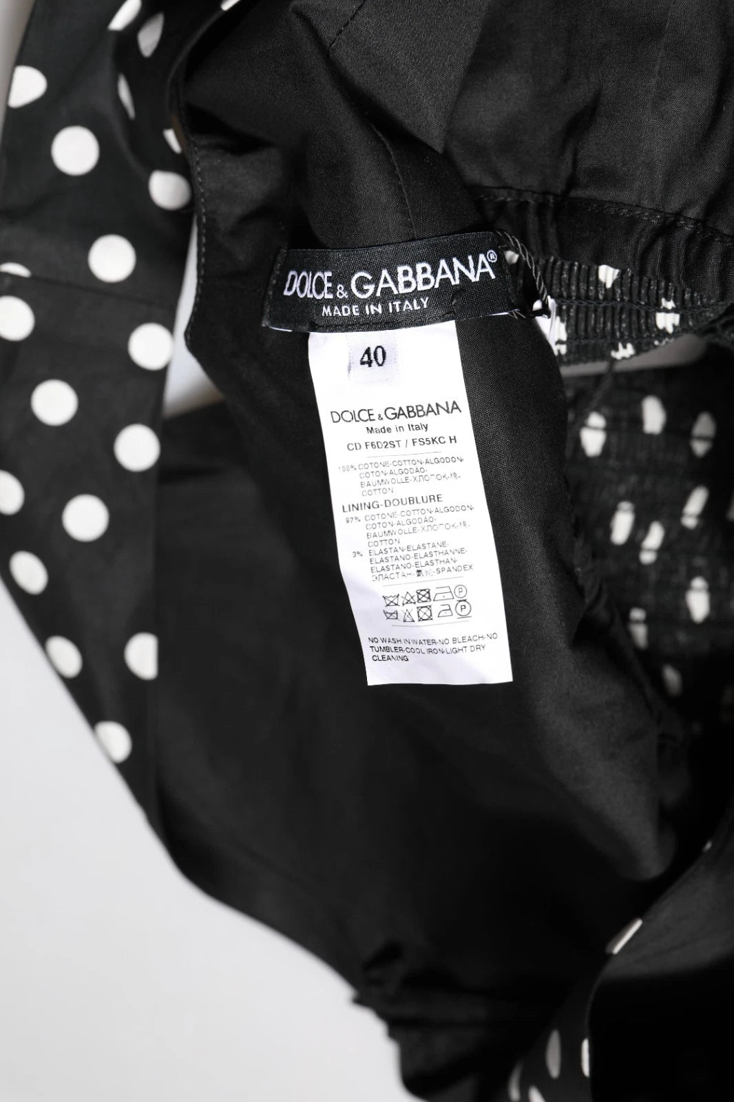 Black White Cotton Polka Dot Print V Neck Dress