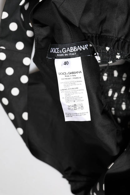 Black White Cotton Polka Dot Print V Neck Dress