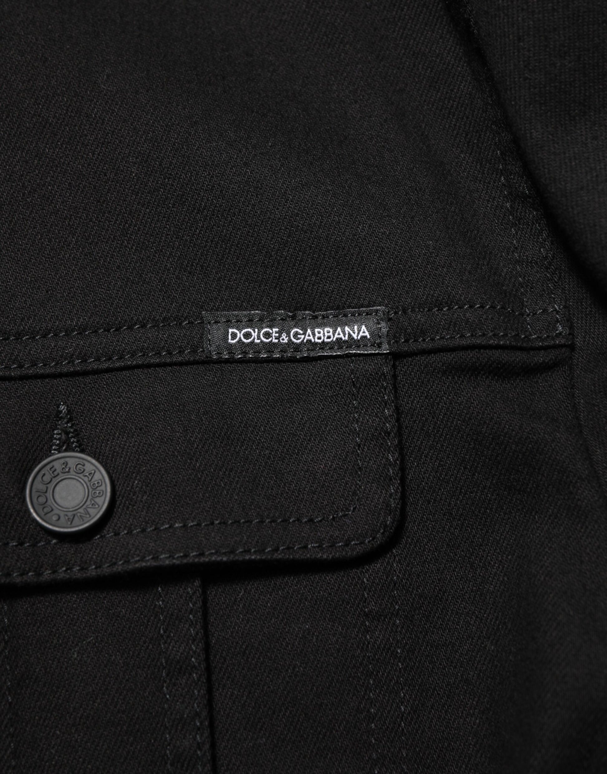 Black Cotton Denim Stretch Giubbotto Jacket