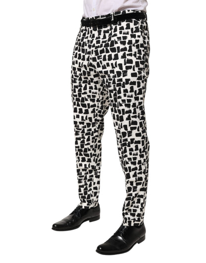 Black White Abstract Print Cotton Blend Pants