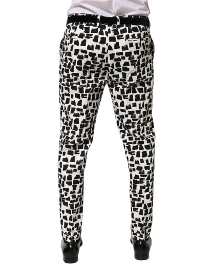 Black White Abstract Print Cotton Blend Pants