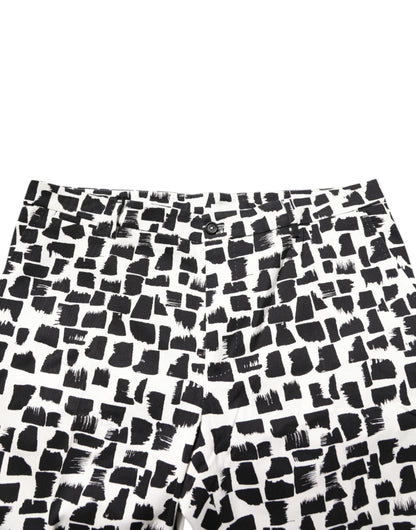 Black White Abstract Print Cotton Blend Pants