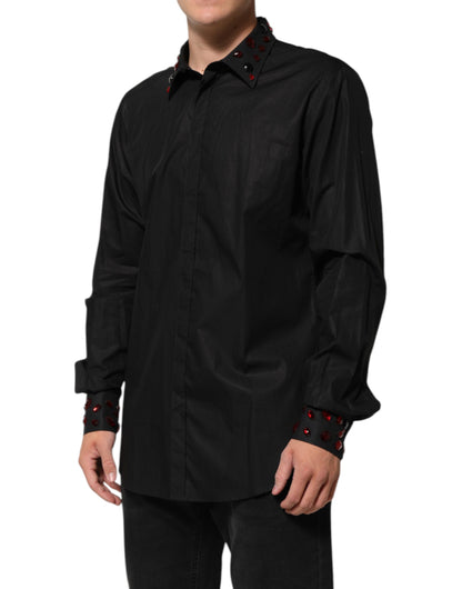 Black Cotton Embellished Collar Men’s Shirt