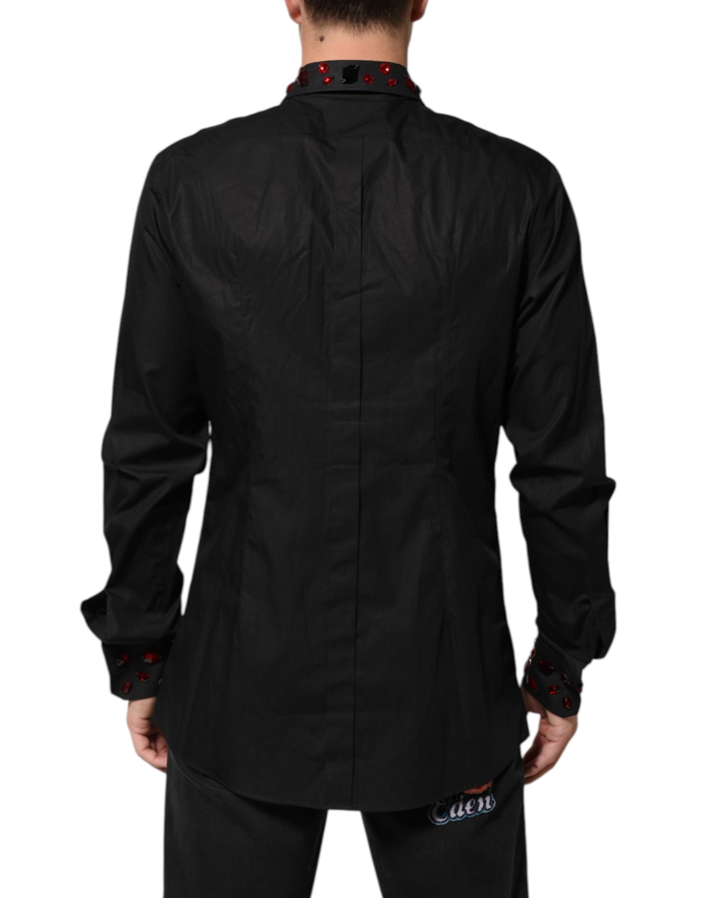 Black Cotton Embellished Collar Men’s Shirt