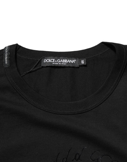 Black Cotton Velvet Logo Print Men T-shirt