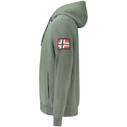 Green Polyester Men's Hooded Sweater