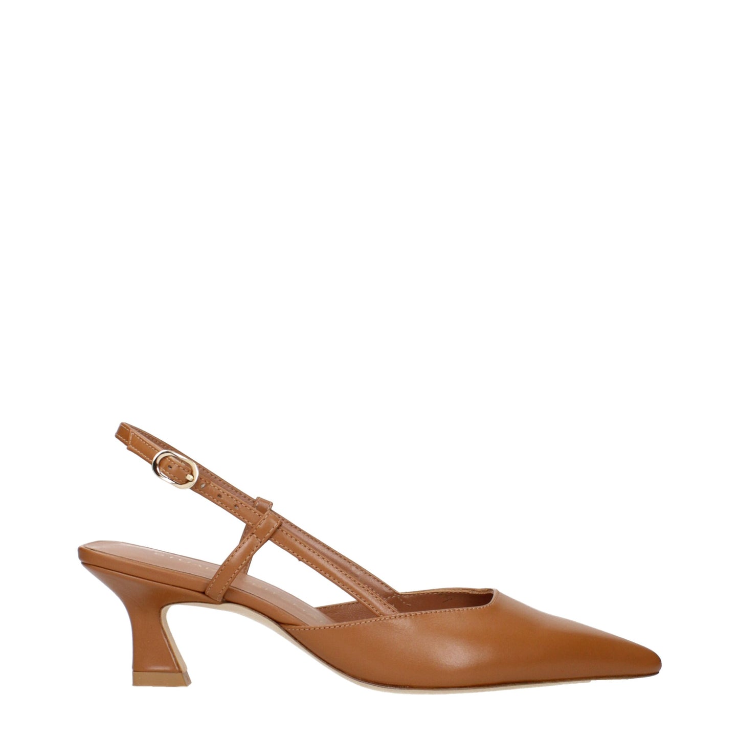 Brown Leather Mid Heel Pumps