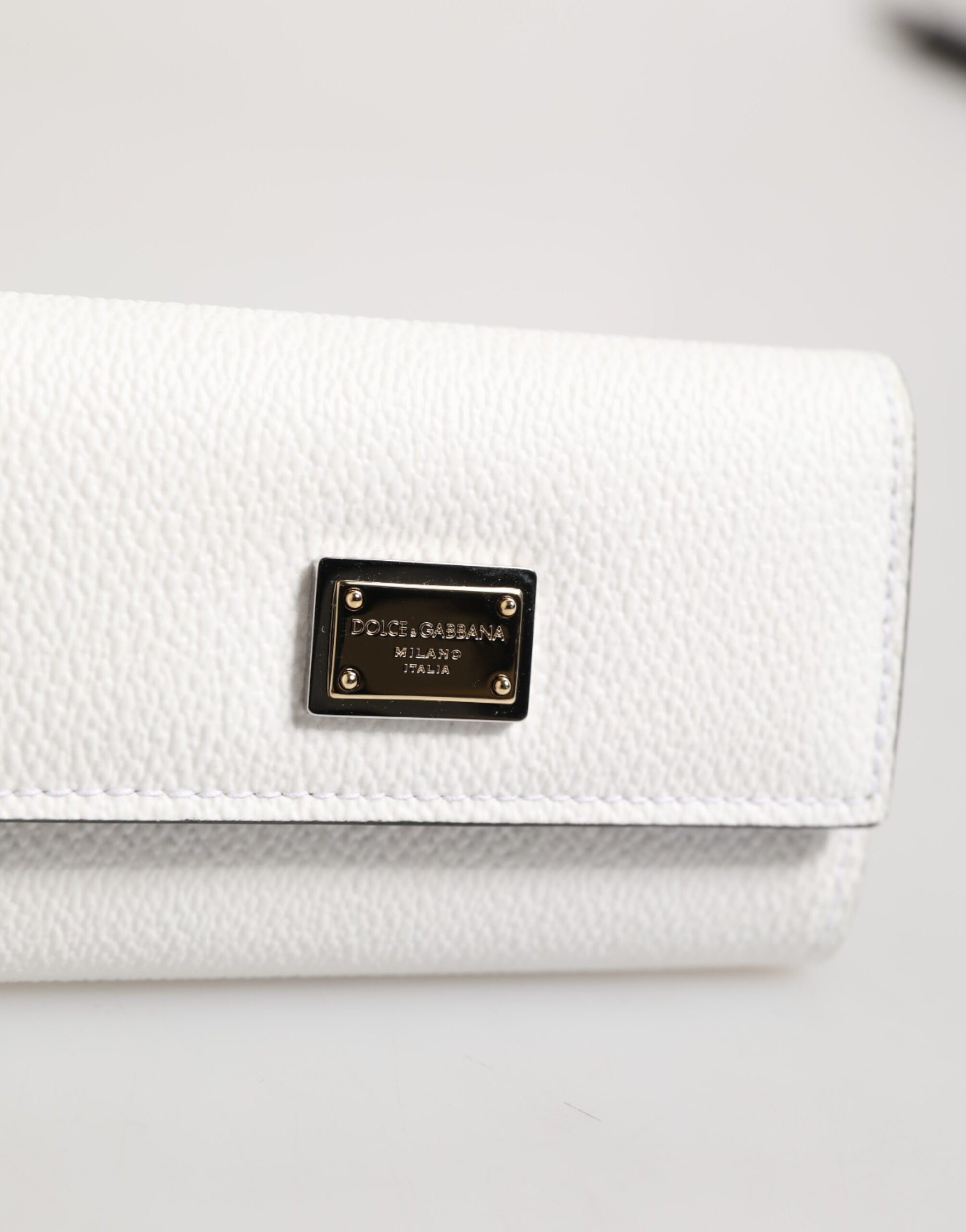 White Leather Card Case Holder Wallet Gold Logo Plate  Key Holder