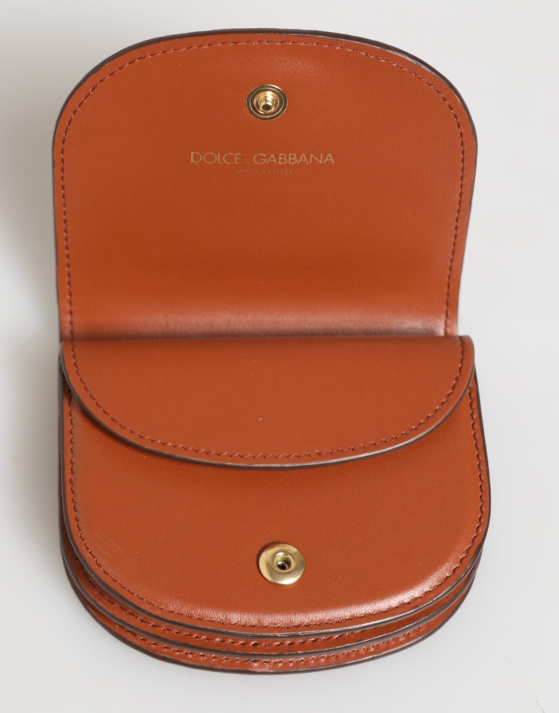 Brown Black Calf Leather Leopard Print Logo Plaque Wallet