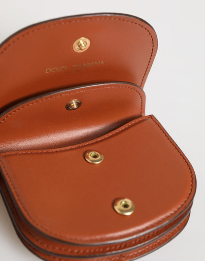 Brown Black Calf Leather Leopard Print Logo Plaque Wallet