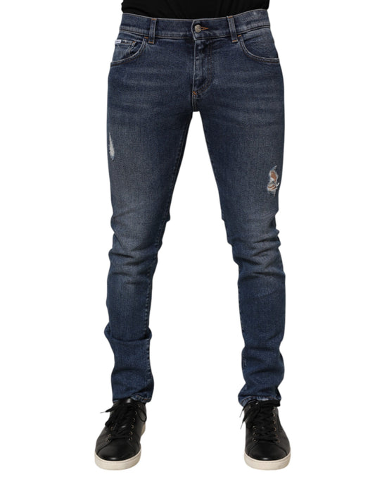 Blue Cotton Logo Plaque Skinny Men Denim Jeans