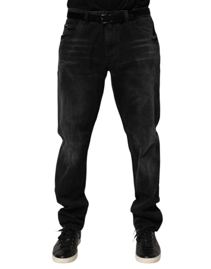 Black Washed Cotton Skinny Men Denim Jeans