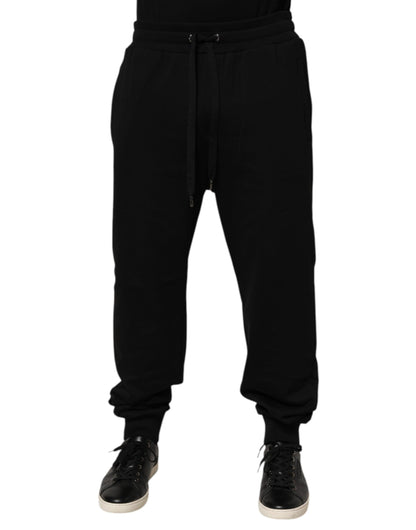 Black Cotton Drawstring Logo Sweatpants Pants
