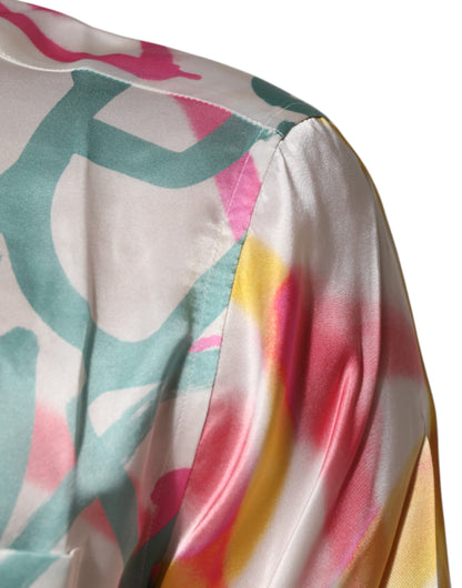 White Silk Hawaiian Graffiti Print Men Casual Shirt