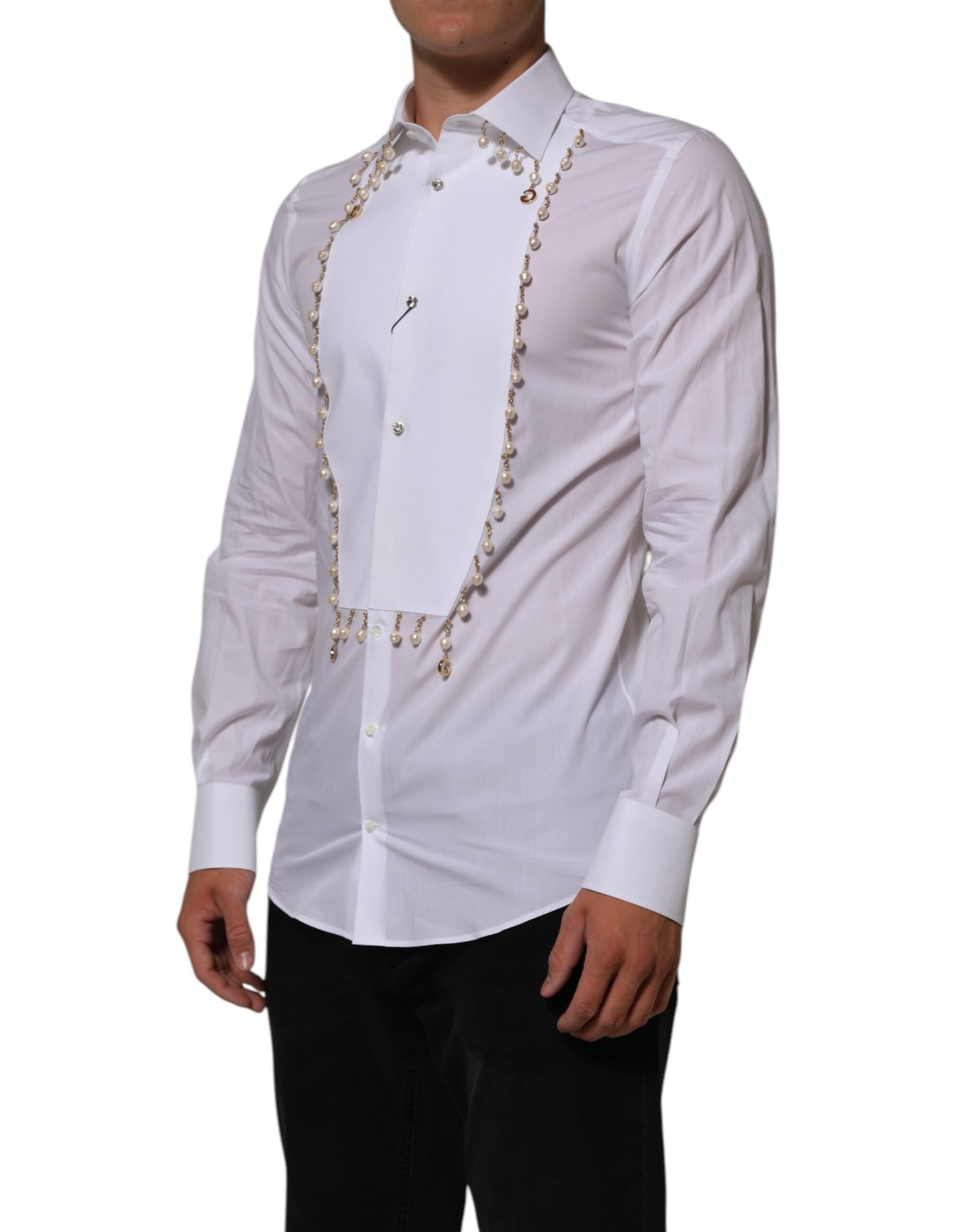 White Cotton DG Logo Pearl GOLD Formal Shirt