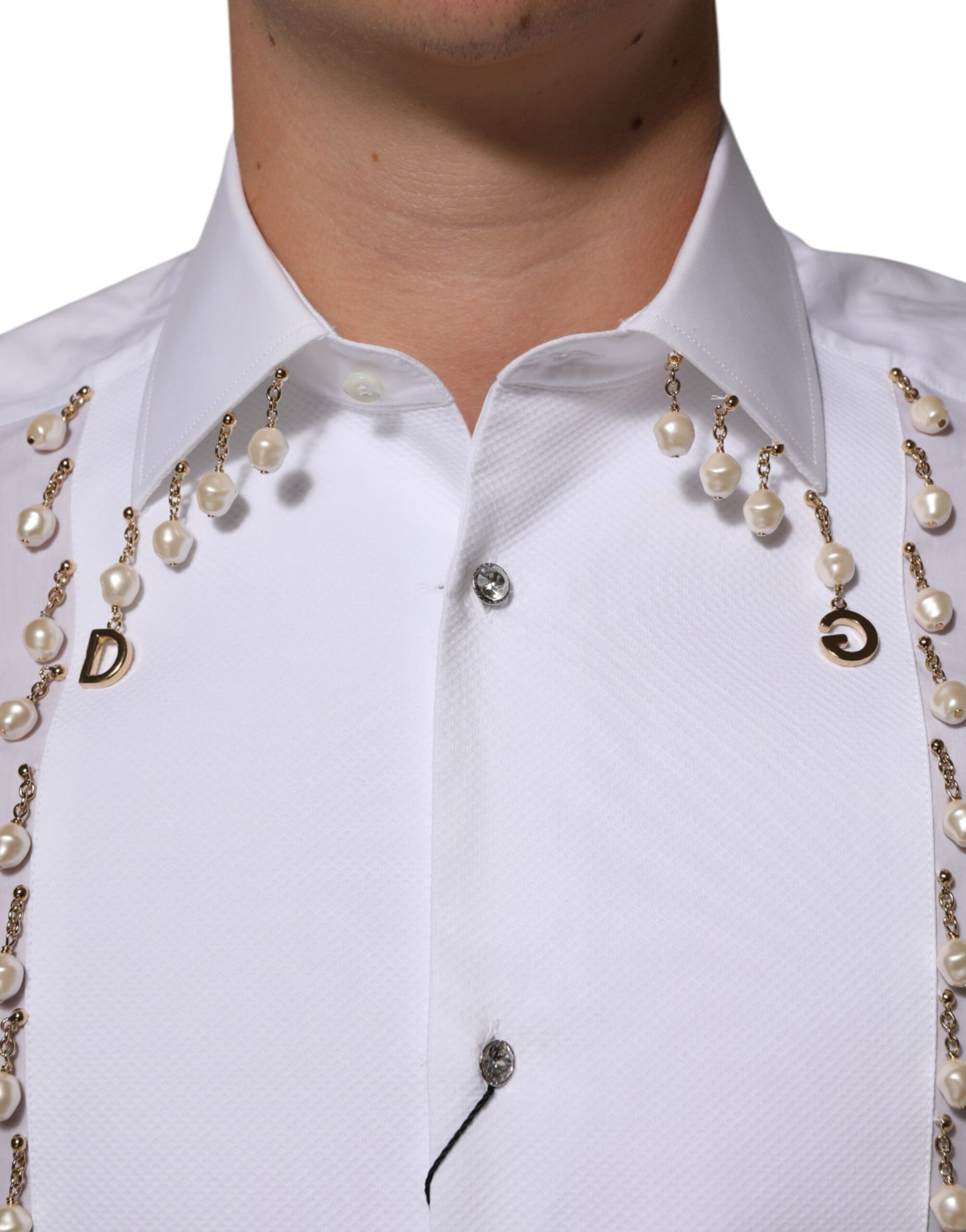 White Cotton DG Logo Pearl GOLD Formal Shirt