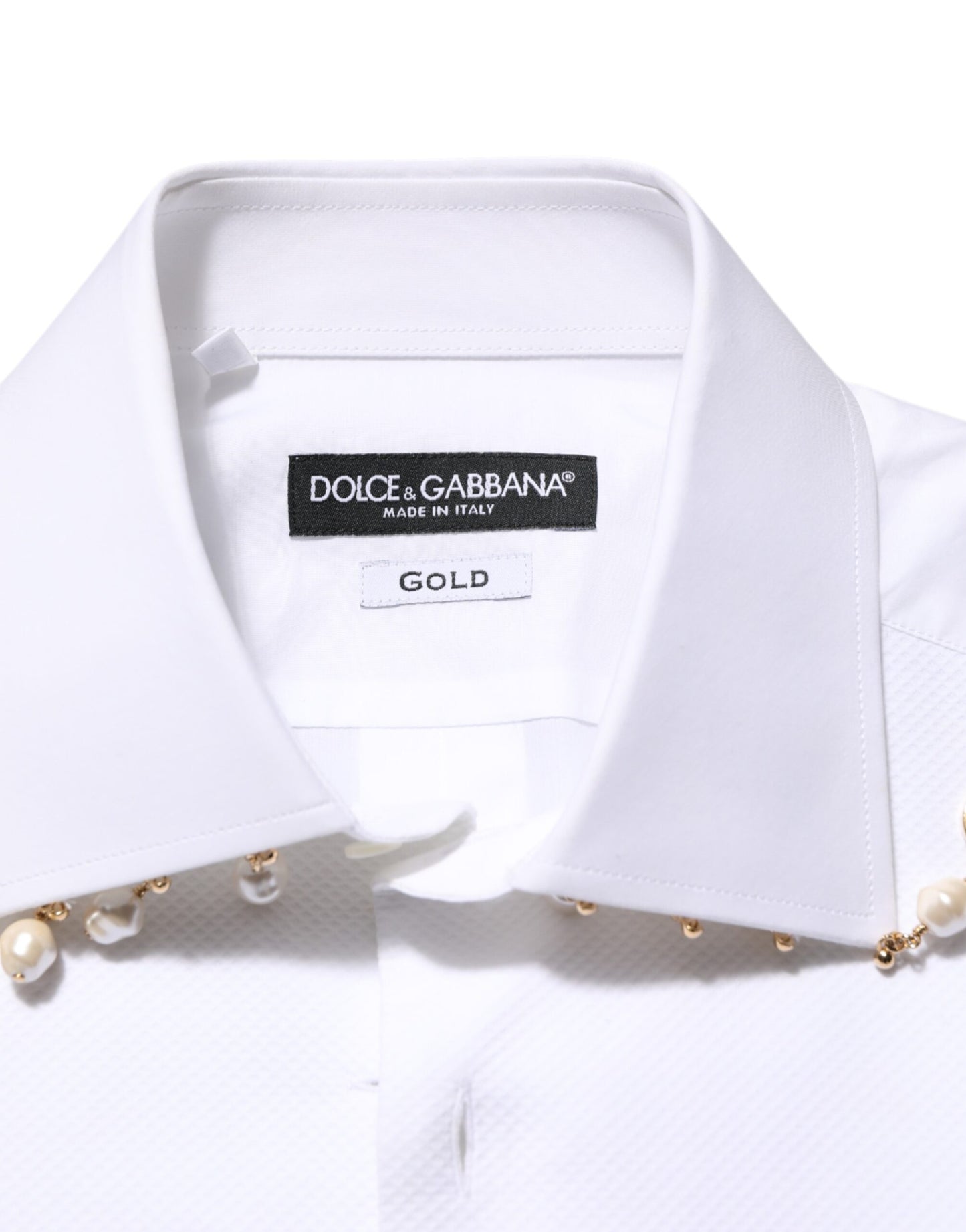 White Cotton DG Logo Pearl GOLD Formal Shirt