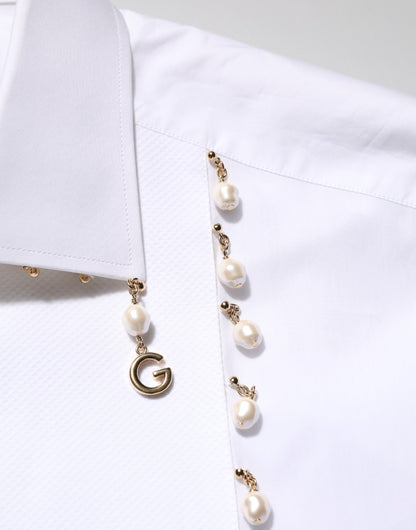 White Cotton DG Logo Pearl GOLD Formal Shirt