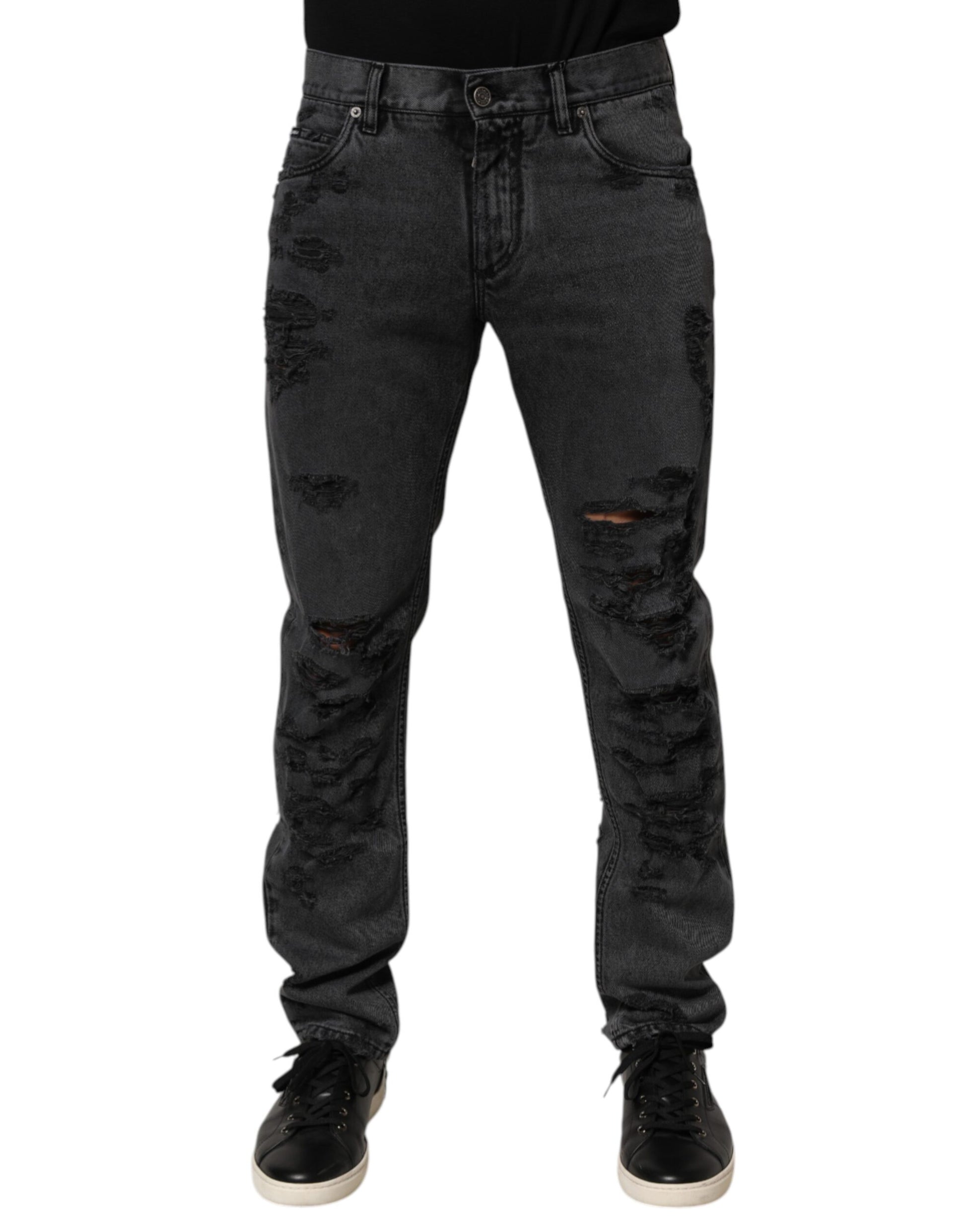 Black Tattered Skinny Cotton Men Denim Jeans