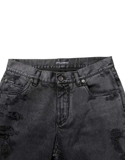 Black Tattered Skinny Cotton Men Denim Jeans