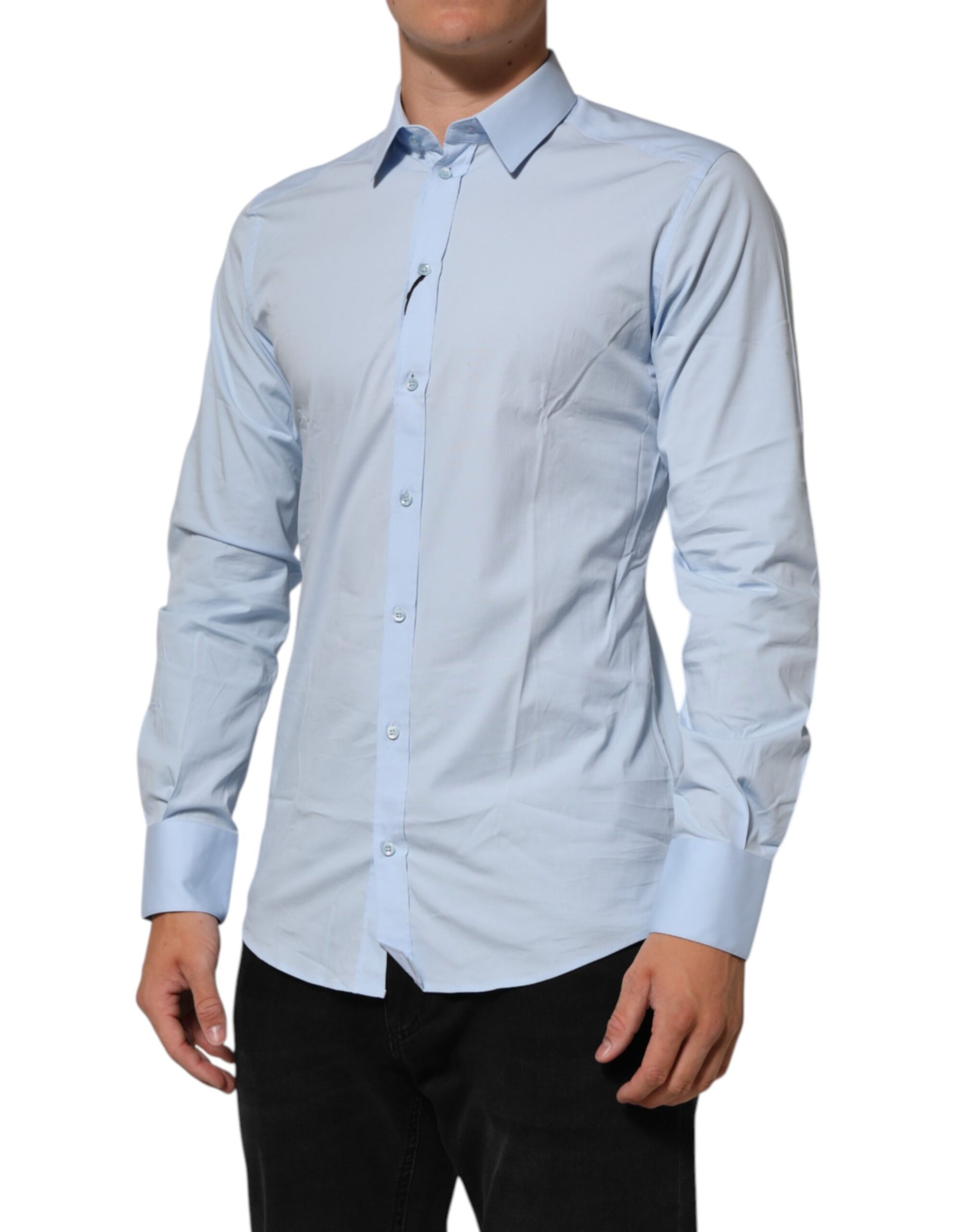 Light Blue Cotton GOLD Formal Men Dress Shirt