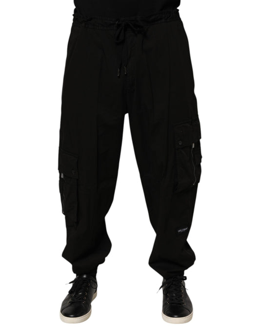 Black Cotton Cargo Jogger Sweatpants Pants