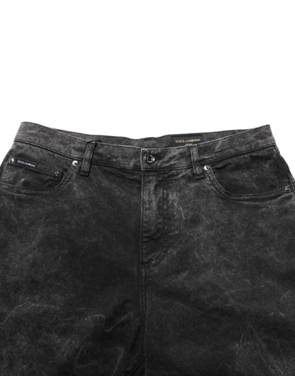 Black Cotton Mid Waist Denim Men Bermuda Short