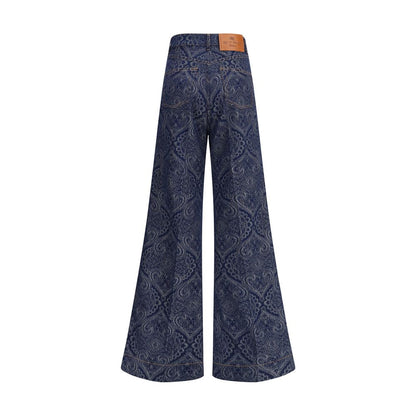 Blue Cotton Flared Jeans
