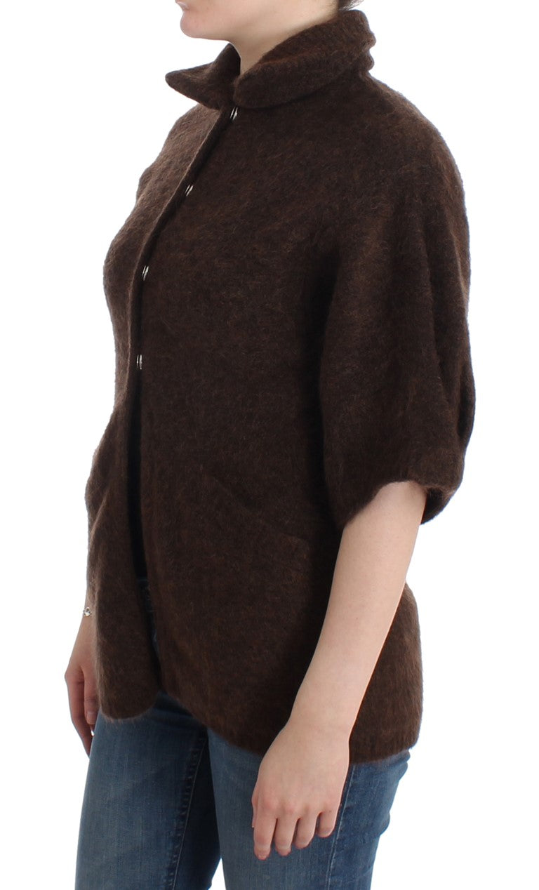 Elegant Short Sleeved Brown Cardigan