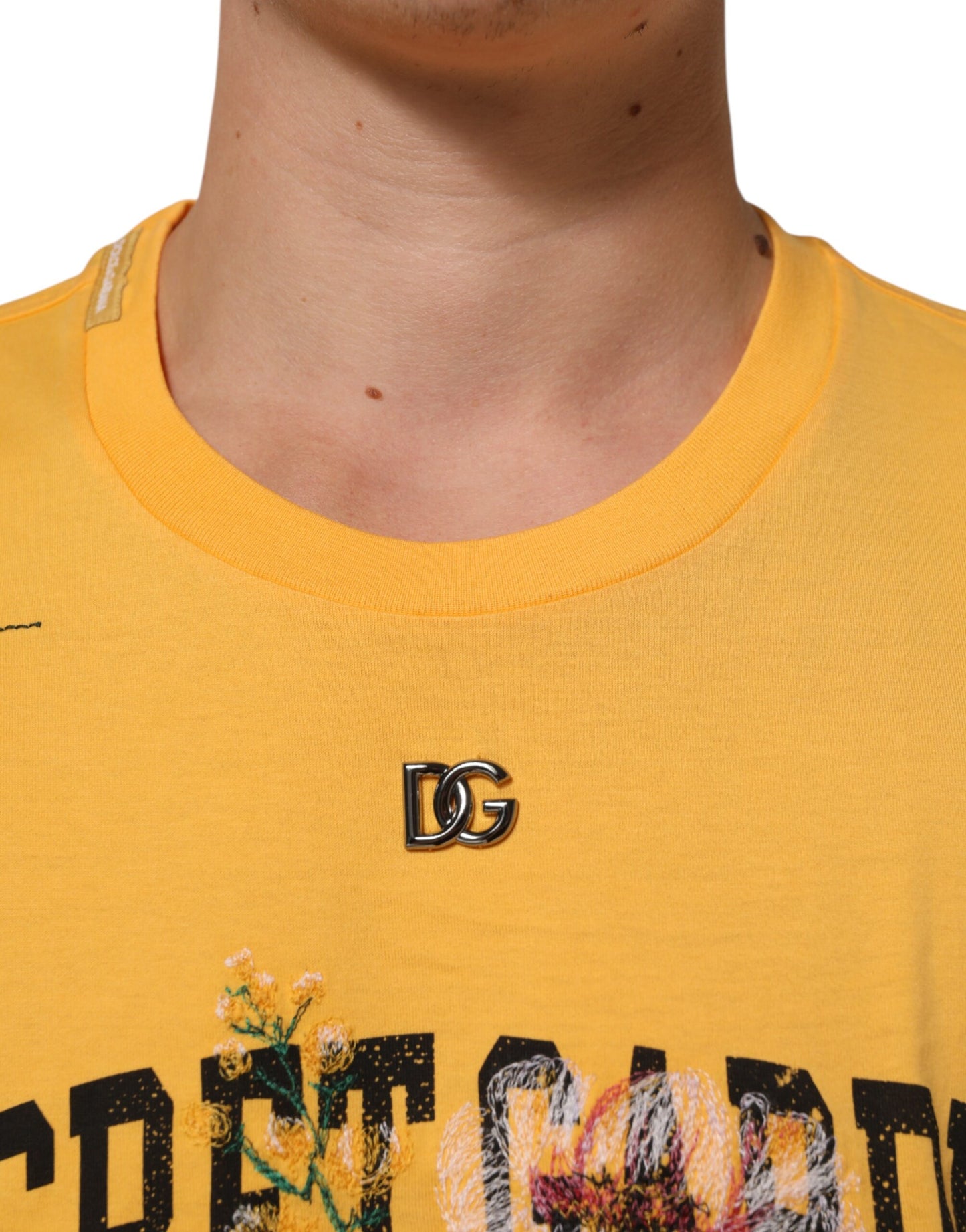 Yellow Secret Graden Floral Cotton CrewNeck T-shirt