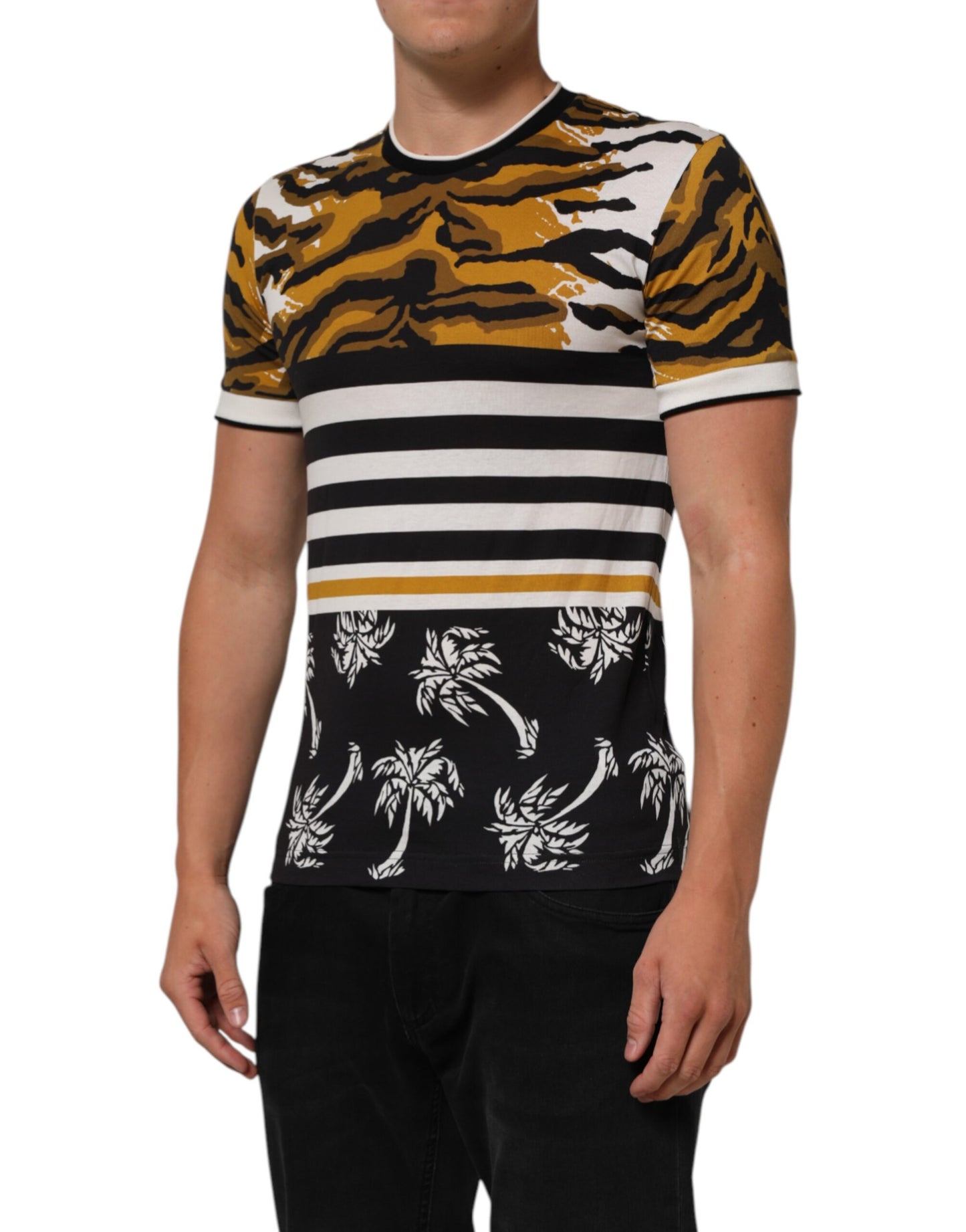 Multicolor Leopard Palm Leaf Men Crew Neck T-shirt