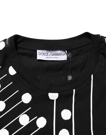 Black Cotton Polka Dots Round Neck T-shirt