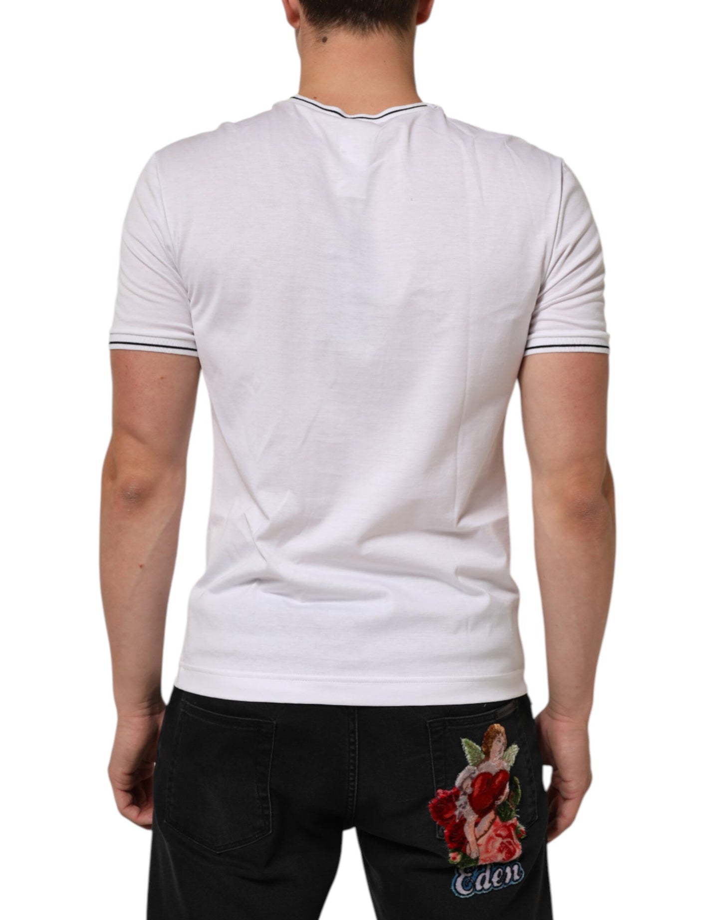 White Short Sleeves Round Neck Men Underwear T-shirt