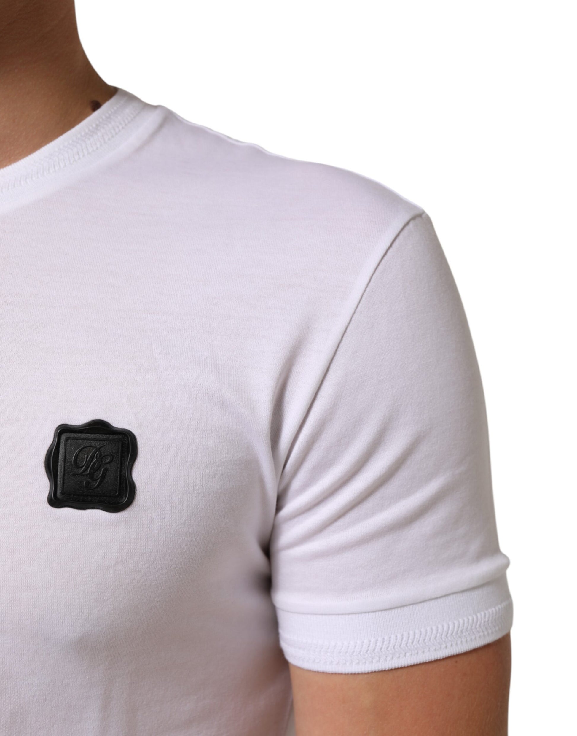 White Cotton Logo Patch Crew Neck  T-shirt