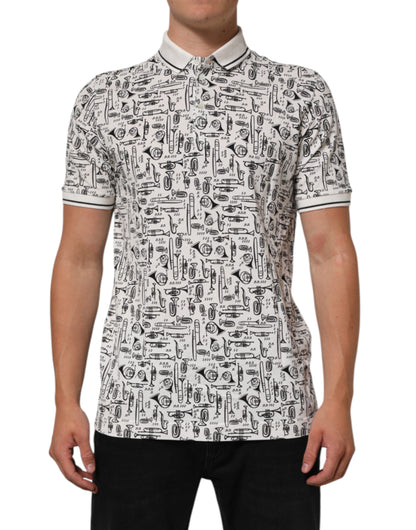 White Musical Print Collared Polo T-shirt