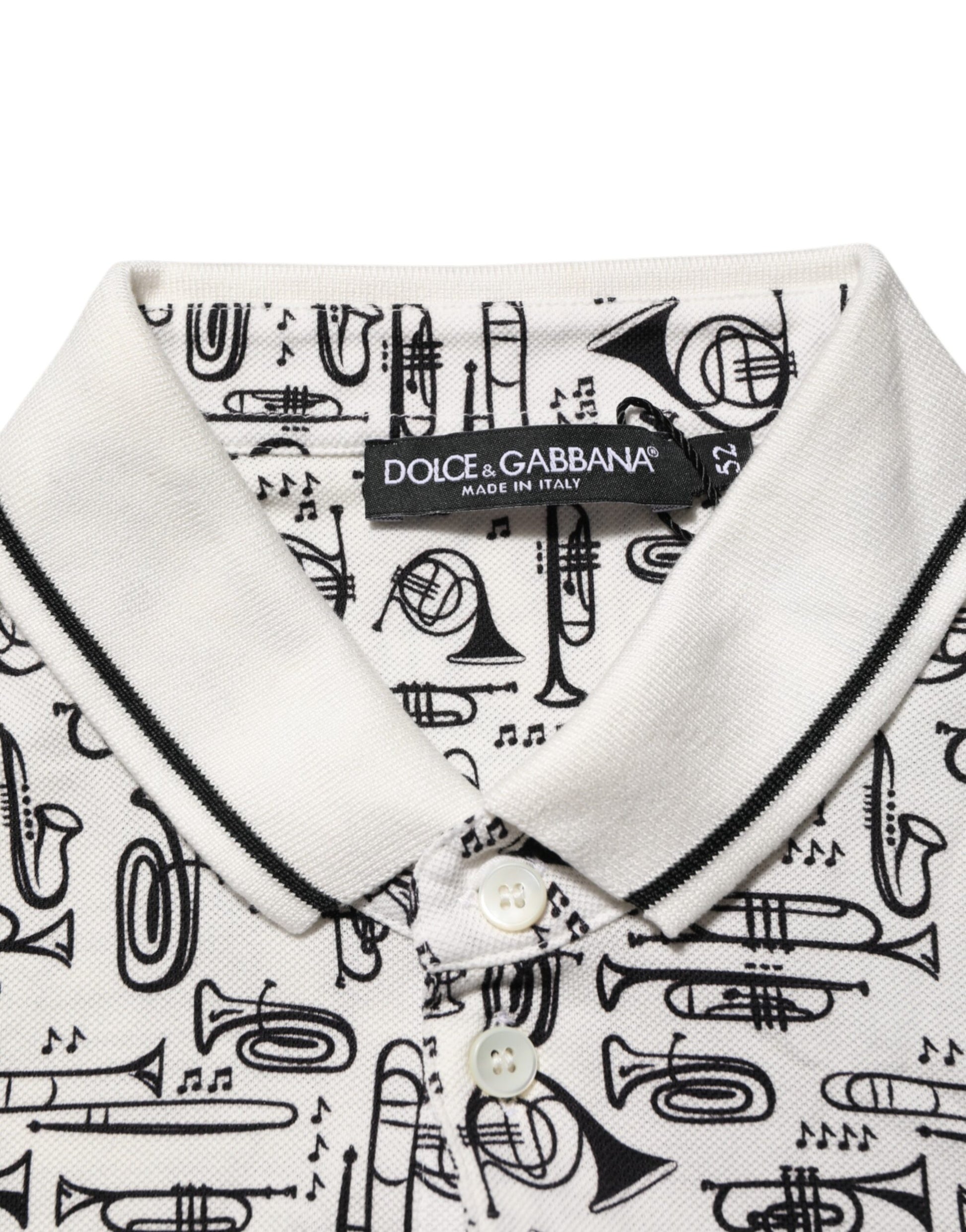 White Musical Print Collared Polo T-shirt