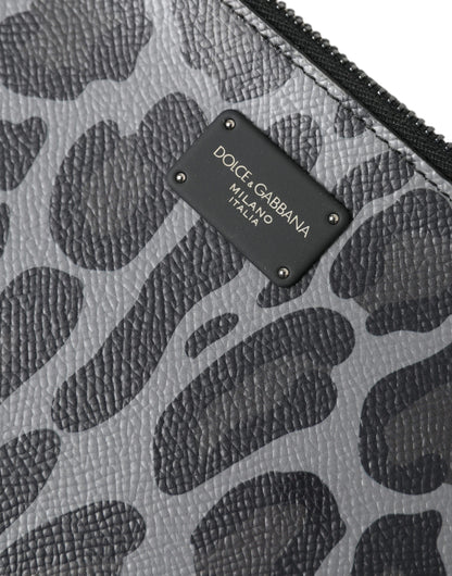 Multicolor Leopard Jacquard Logo Plaque Document Briefcase Bag