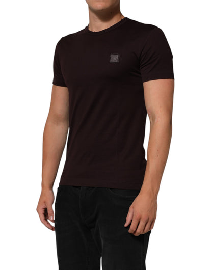 Brown Logo Plaque Cotton Crew Neck T-shirt
