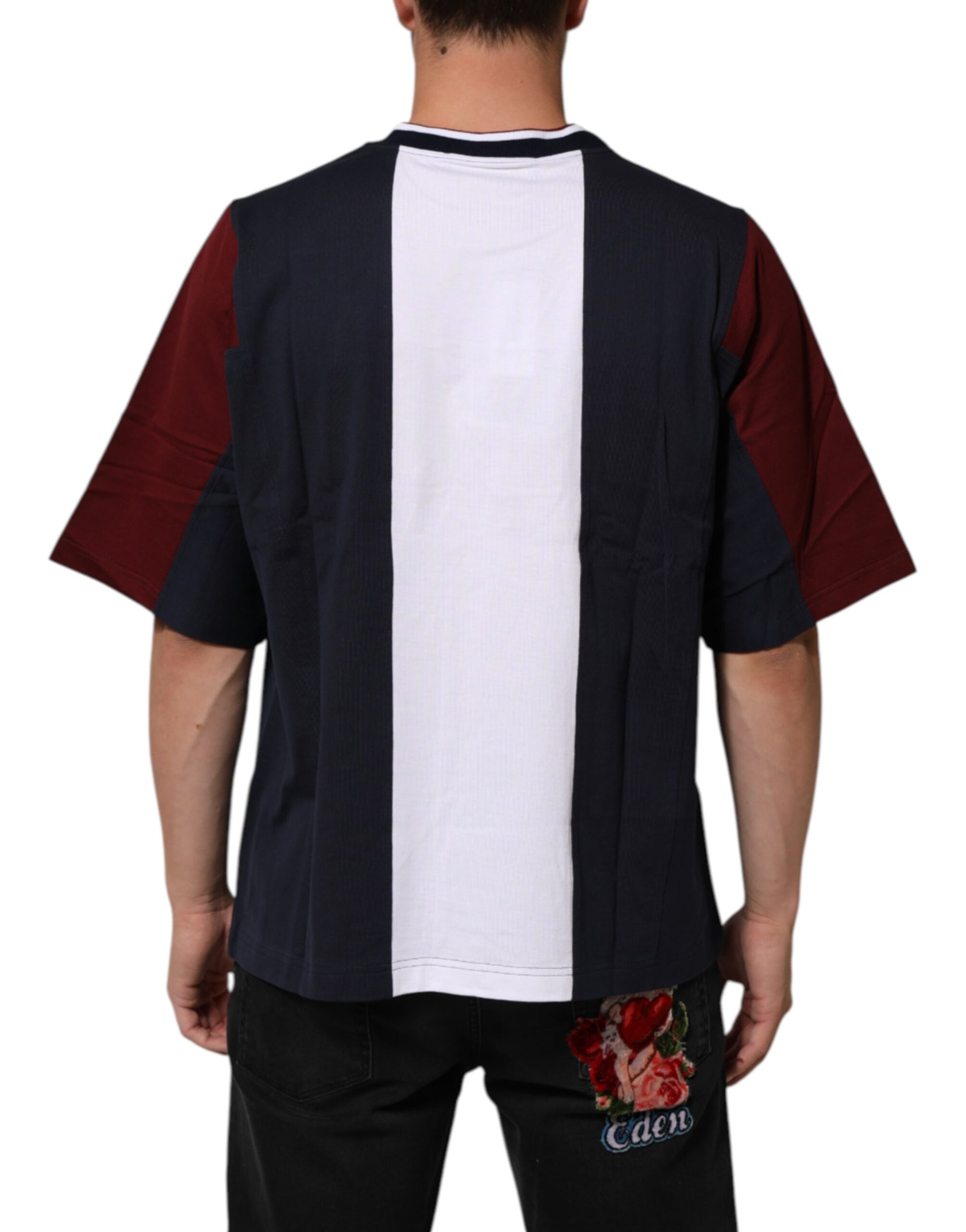 Multicolor Striped Cotton Men Crew Neck T-shirt